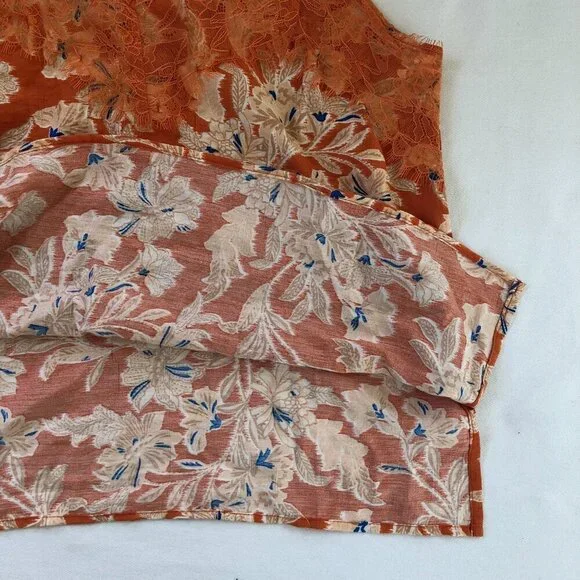 Sam Edelman Tank Top Medium V-Neck Lace Orange White Floral Fairycore NWT - Picture 7 of 10